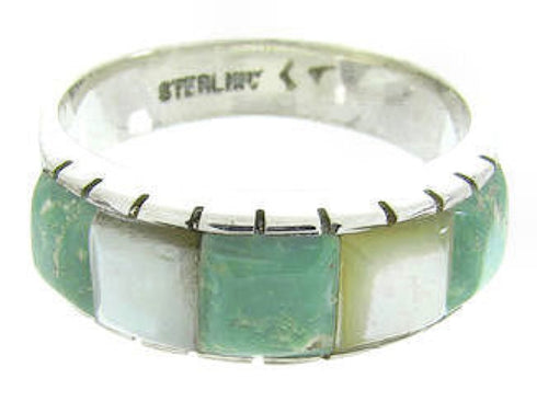Turquoise Mother Of Pearl Sterling Silver Ring Size 7-1/2 AW63641